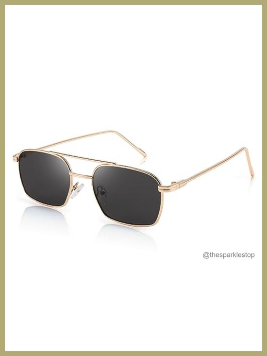 Retro Metal Frame Square Aviator Sunglasses with UV Protection main image 4